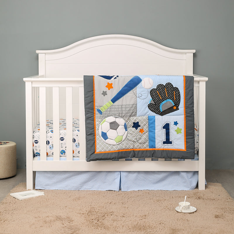 Cute Baby Crib Set Sports Theme Boys Nursery Set Balls Pattern