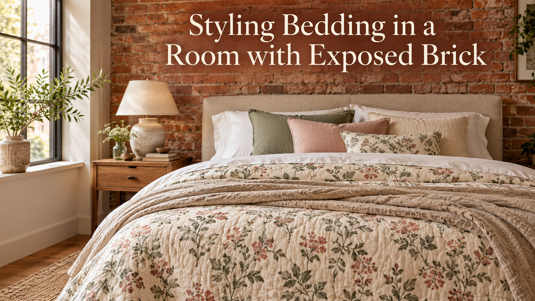 Styling Bedding in a Room with Exposed Brick