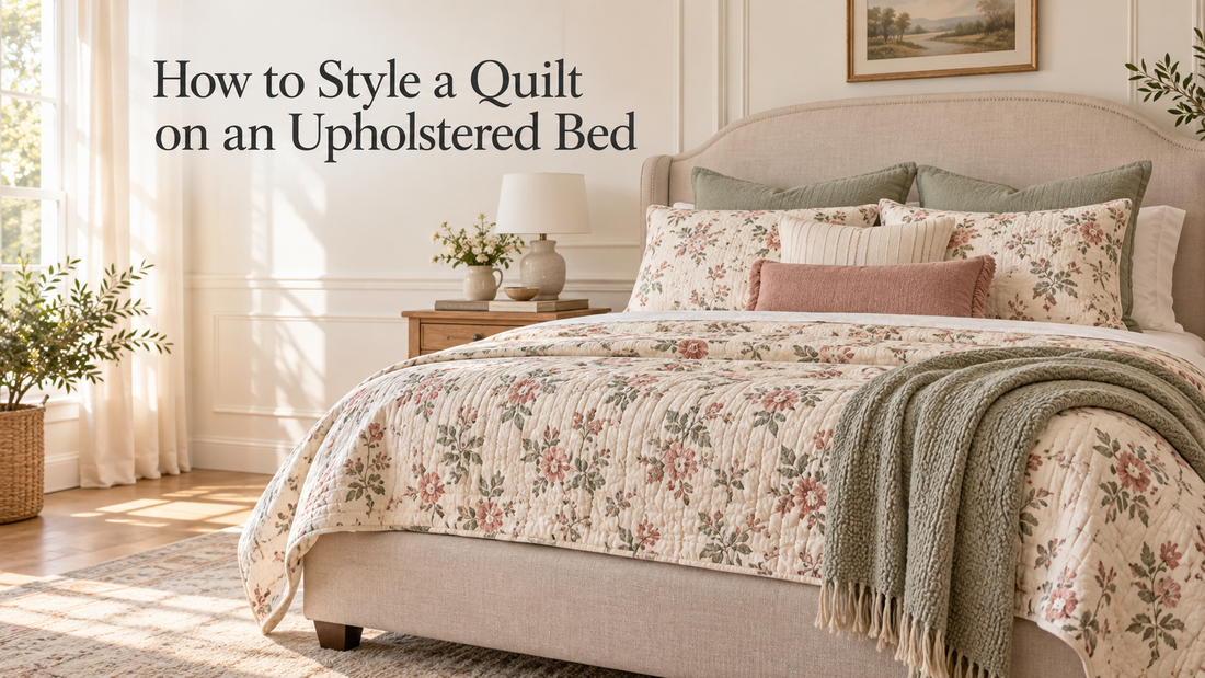 How to Style a Quilt on an Upholstered Bed