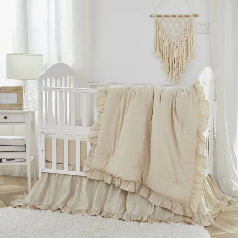 Brandream Beige Nursery Crib sheet Set on A crib