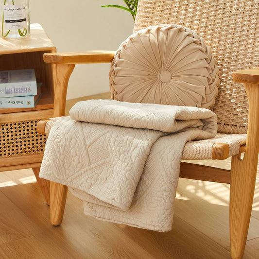 Beige Leaf Throw Blanket Brandream blanket on a chair