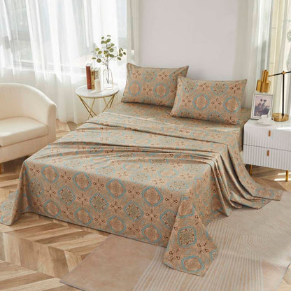 This bedroom features a Brandream four-piece bedding sheet Set.