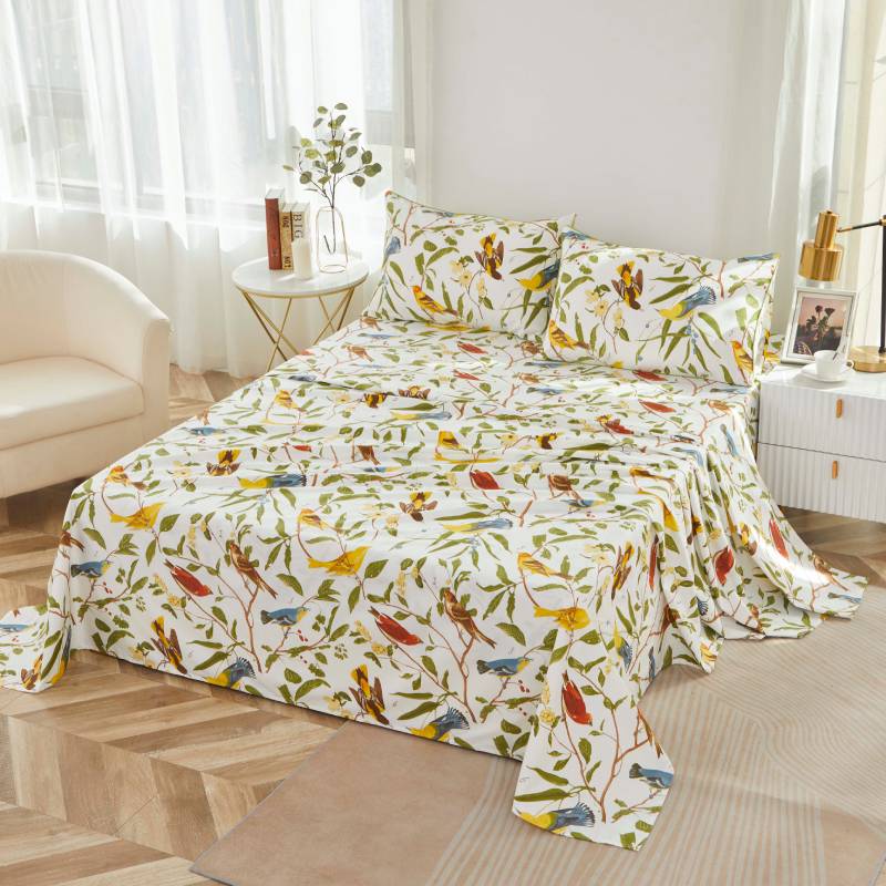 This bedroom features a Brandream four-piece bedding sheet Set.