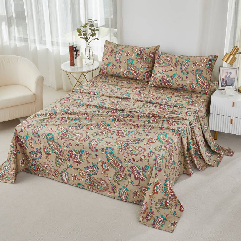 This bedroom features a Brandream four-piece bedding sheet Set.