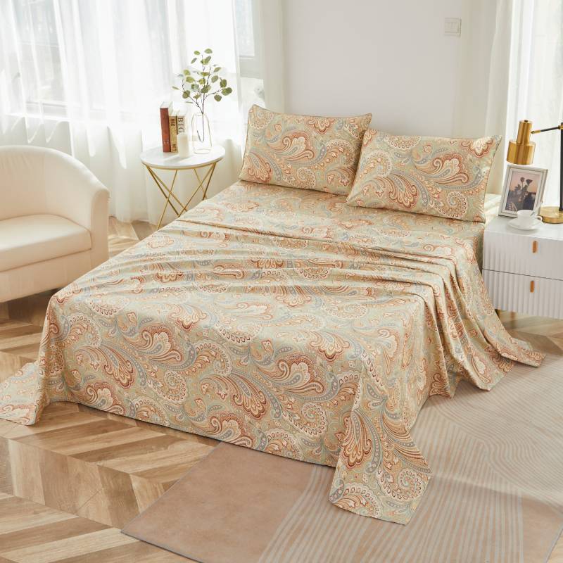 This bedroom features a Brandream four-piece bedding sheet Set.