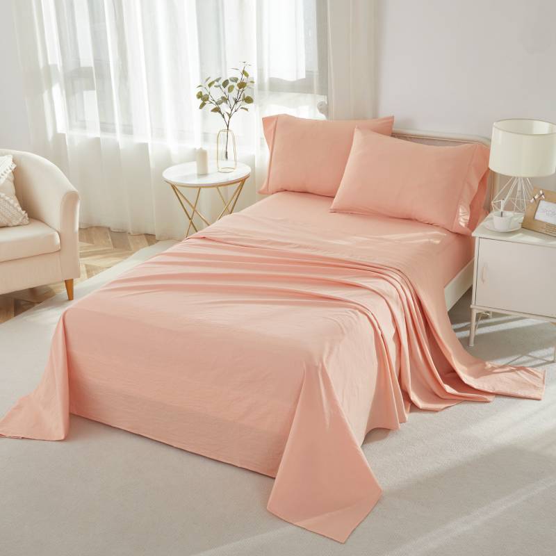 This bedroom features a Brandream four-piece bedding sheet Set.