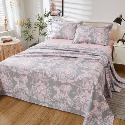 This bedroom features Brandream's flat sheet, fitted sheet, and pillowcases.