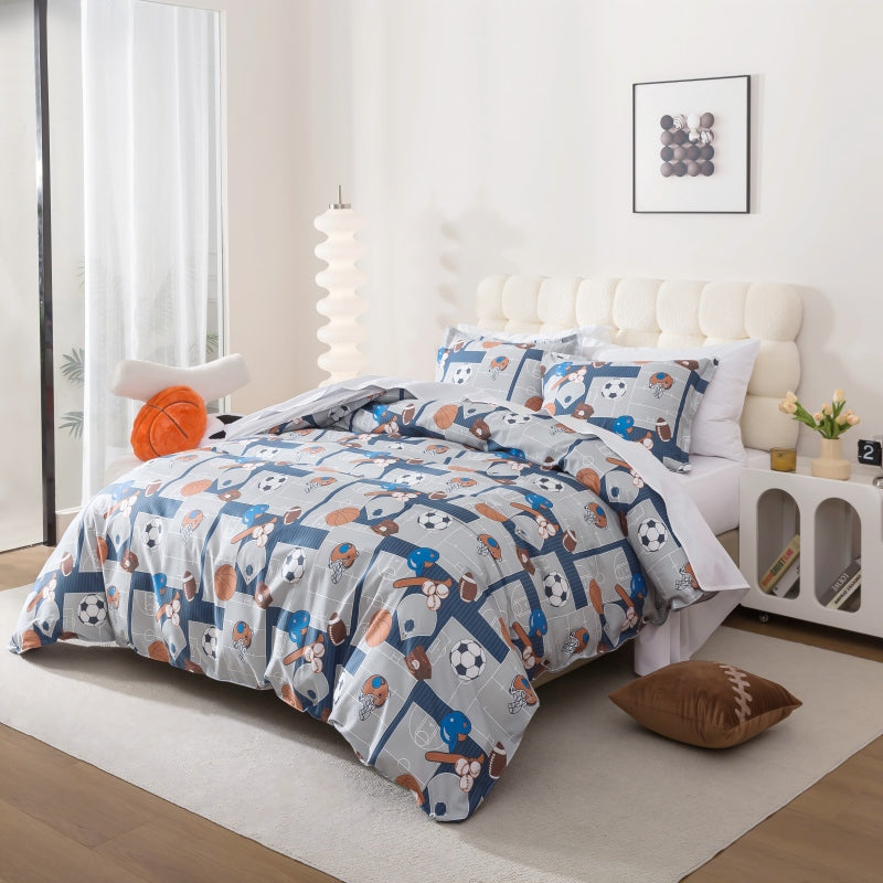 Bedroom with floral-patterned bedding and a plant