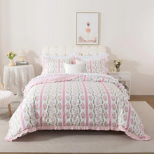 Neatly made bed with white comforter in a bright bedroom setting