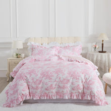 Neatly made bed with white comforter in a bright bedroom setting