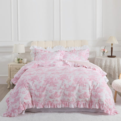 Neatly made bed with white comforter in a bright bedroom setting