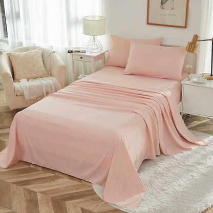 This bedroom features a Brandream four-piece bedding sheet Set.